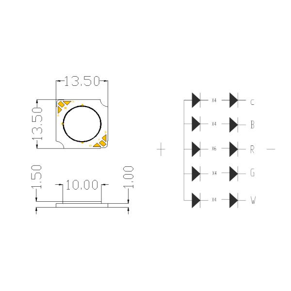 Полноцветный светодиодный чип 12V 10W 1313 5 IN 1 RGBCW COB LED Chip