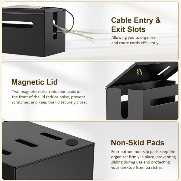 Cable Management Box Large Cord Organizer Box Hide Power Strip Under Desk TV Computer Wires Cable Organizer 