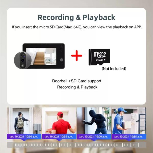 Низкая мощность дверного звонока Peephole Wifi видео- с определением LCD 4,3 дюймов высотой с