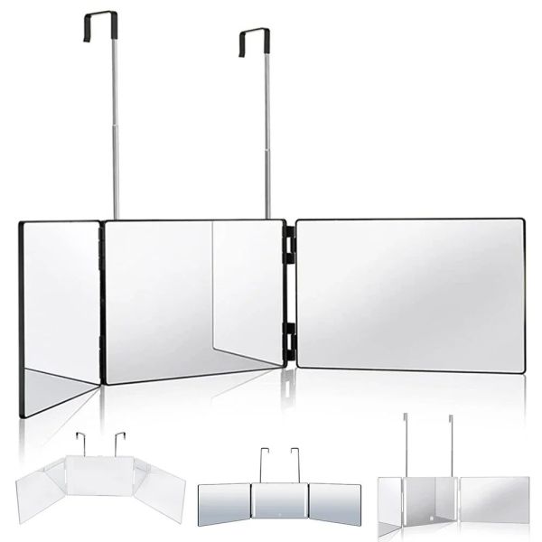 360 Degree Mirror with LED 3-Way Mirror Hair Self Cutting 3 Sides Folding Makeup Mirror with light(WH-MR-86)