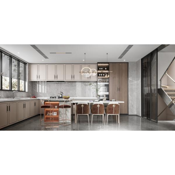 Matte Lacquer Finish Brown L&U Shape Wooden Furniture Of Kitchen Cupboard