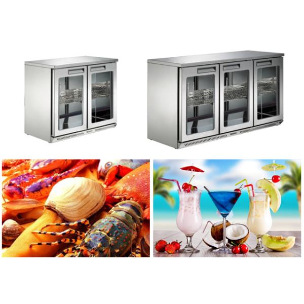Low Voice Beverage Display Fridge , Clear Glass Double Door Catering Fridge
