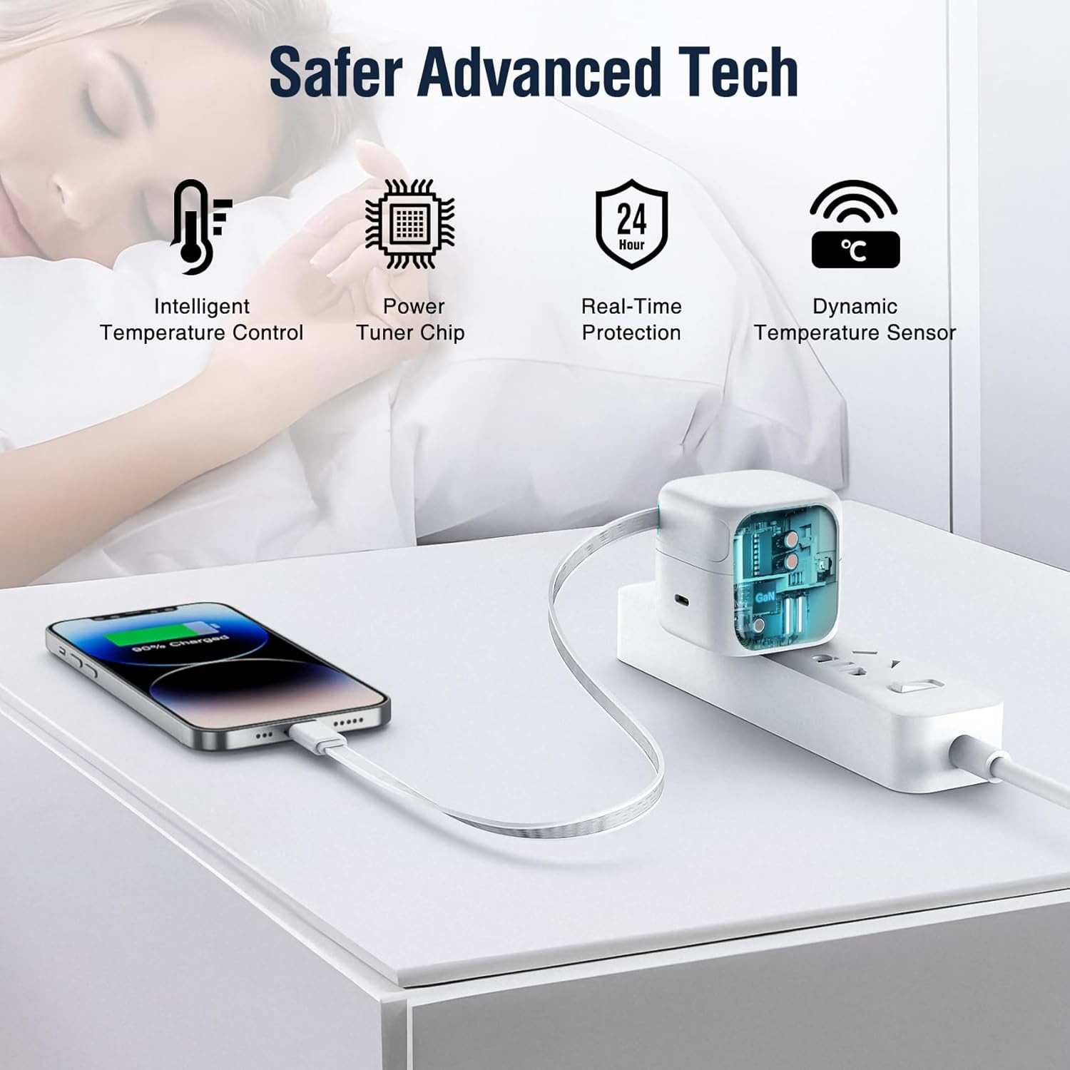 Eu Plug 35W PD GaN Type C Desktop Power Adapter с магнитным выдвижным кабелем