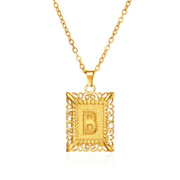 Fashion Letter Pendant Necklace Initial Stainless Steel Silver 18K Gold Initial Necklace Pendant Rectangle