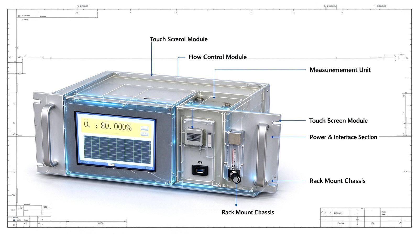 Oxygen O2 Industrial Online Gas Analyzer Metal Meter With Fast Response 3D Ion Technology