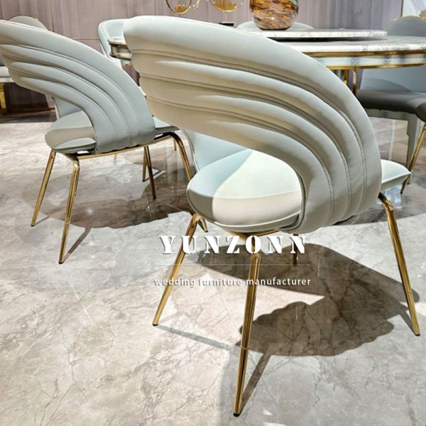 Italian Leather Dining Chairs Luxury High-end Stainless Steel Leather Dining Chairs