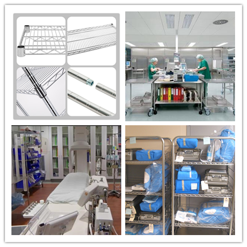 Medical Storage Stainless Steel Mobile Shelving / Rolling Wire Storage Racks 5 Tire
