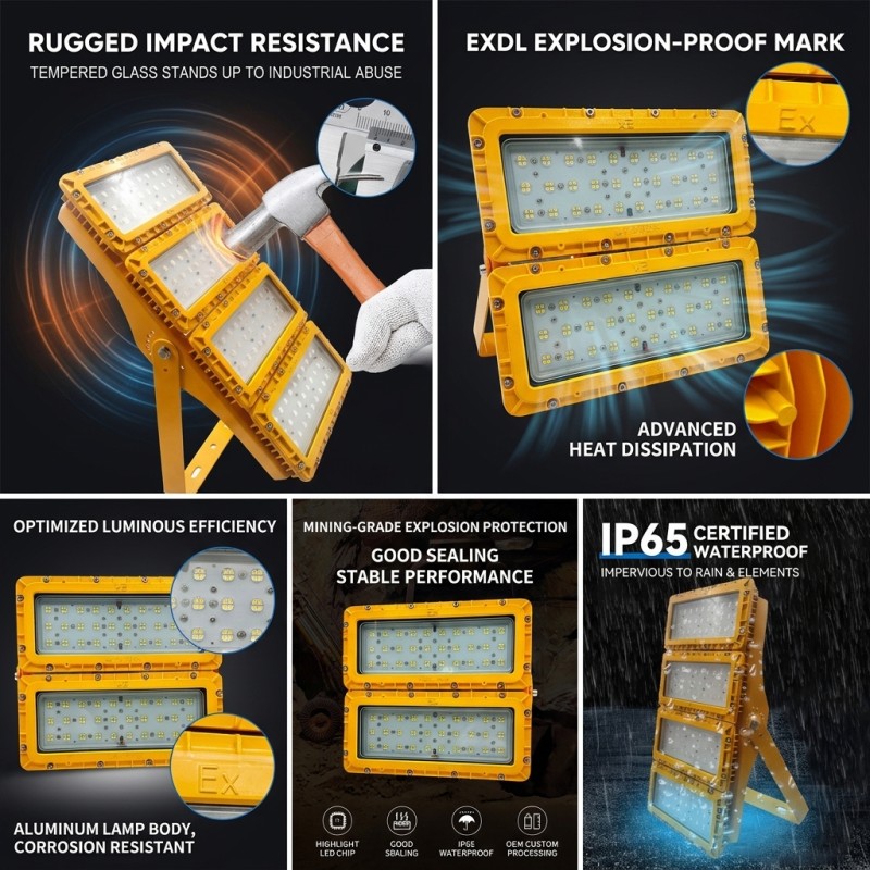 IP65 Weatherproof 600W LED Explosion Proof Flood Light -40C/60C LUMILEDS LM-80 ATEX IIb T6 WF2 Hazardous Area Fixture