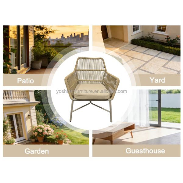 Cozy Modern Rattan Chair with Cushion & Metal Frame for Balcony Deck Garden Patio