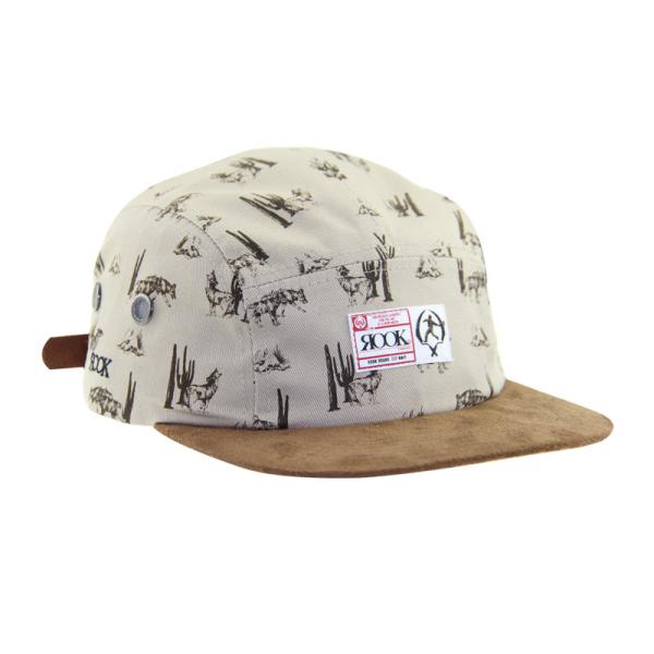 Suede Peak 5 Panel Camp Caps With Sublimation Printing Crown And Leather Strap
