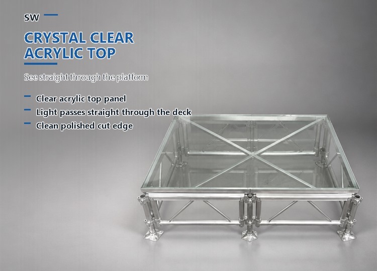 Clear Acrylic Modular Stage Platform with 1.22m Module and Aluminium Cross Frame for Events
