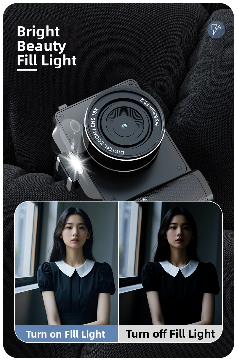 New 8K Student Beauty Camera with Dual Lens Wifi Transfer 8 Filter Modes 18X Zoom Anti Shake and 8 Filter Modes for Daily Vlog