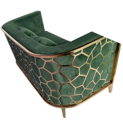Sofá de luxo de aço inoxidável de ouro moderno conjunto de móveis sala de estar Sofá de tecido de veludo verde