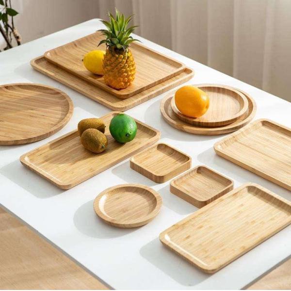 Rectangle Wood Bamboo Serving Tray Set with Handle Can Printed Logo Package Size