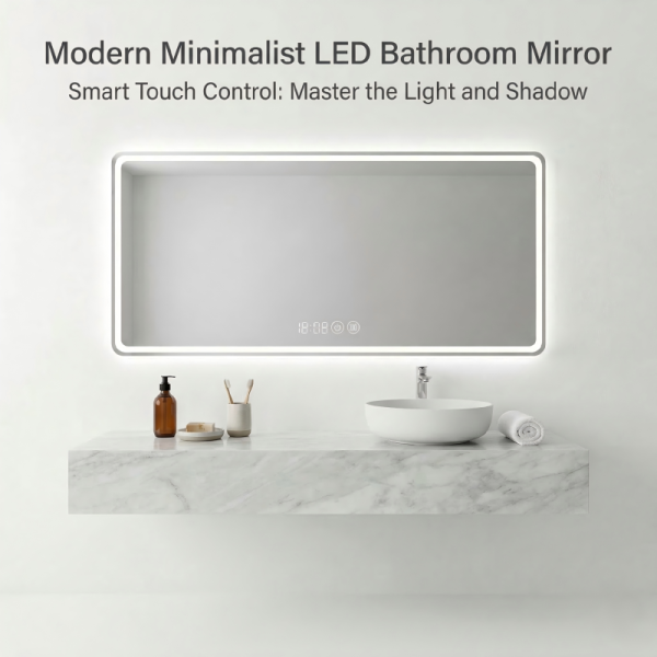 Kingstin Modern Minimalist Frameless Smart LED Bathroom Mirror | Custom Bluetooth, Anti-Fog & Display