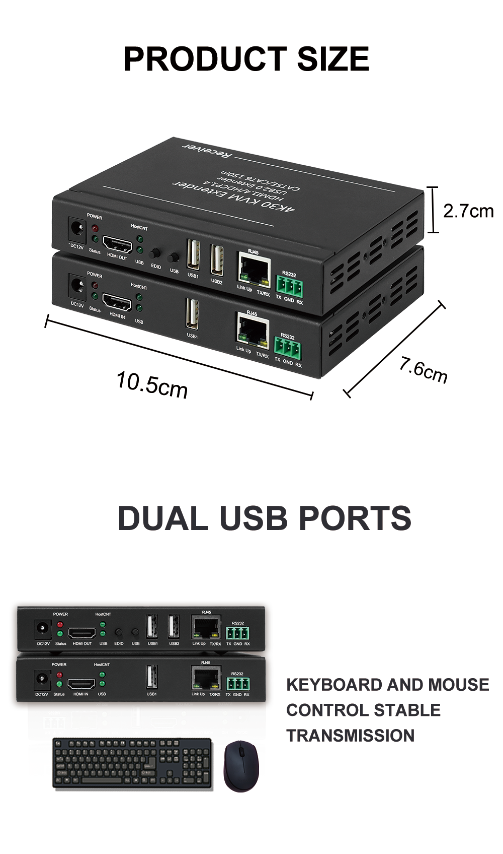 4K30Hz Video Wall Controller with 100m Transmission and USB-KVM Function for Multi-Channel HDMI KVM Extender
