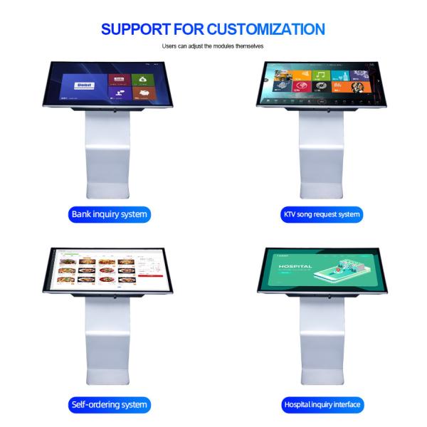 43-65 Inch Floor Standing Self-Service Kiosk with 3840x2160 Resolution, 178° Viewing Angle, and IP54-Rated Casing for Indoor Digital Signage