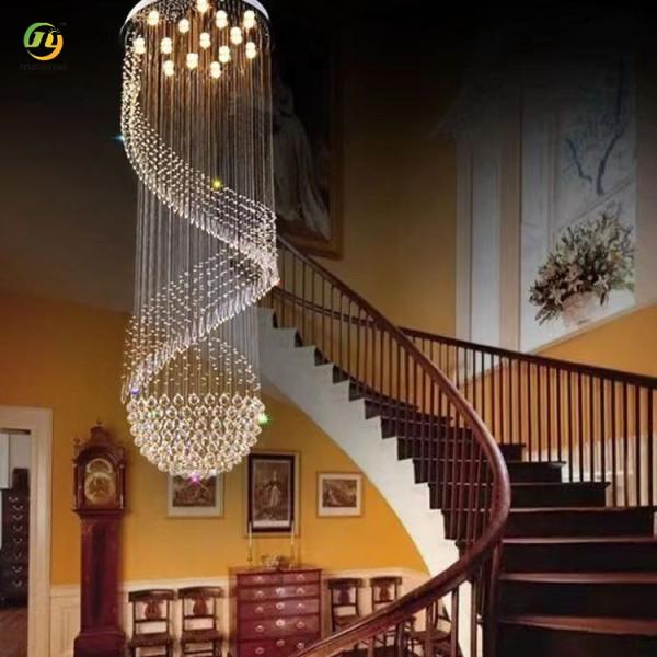 JYLIGHTING Duplex Home Staircase Crystal Chandelier Hotel Villa Spiral Simple Living Room LED Ceiling Light