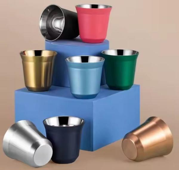 Multi Color 80ml 160ml Custom Stainless Steel Coffee Mugs Small Italian Stainless Steel Double Wall Espresso Cups Perfect Temperature Maintenance