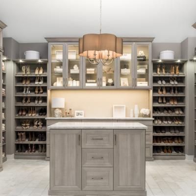 Waterproof Walk In Closet Solid Wood Wardrobe Modular Classic Shaker Style Light Grey
