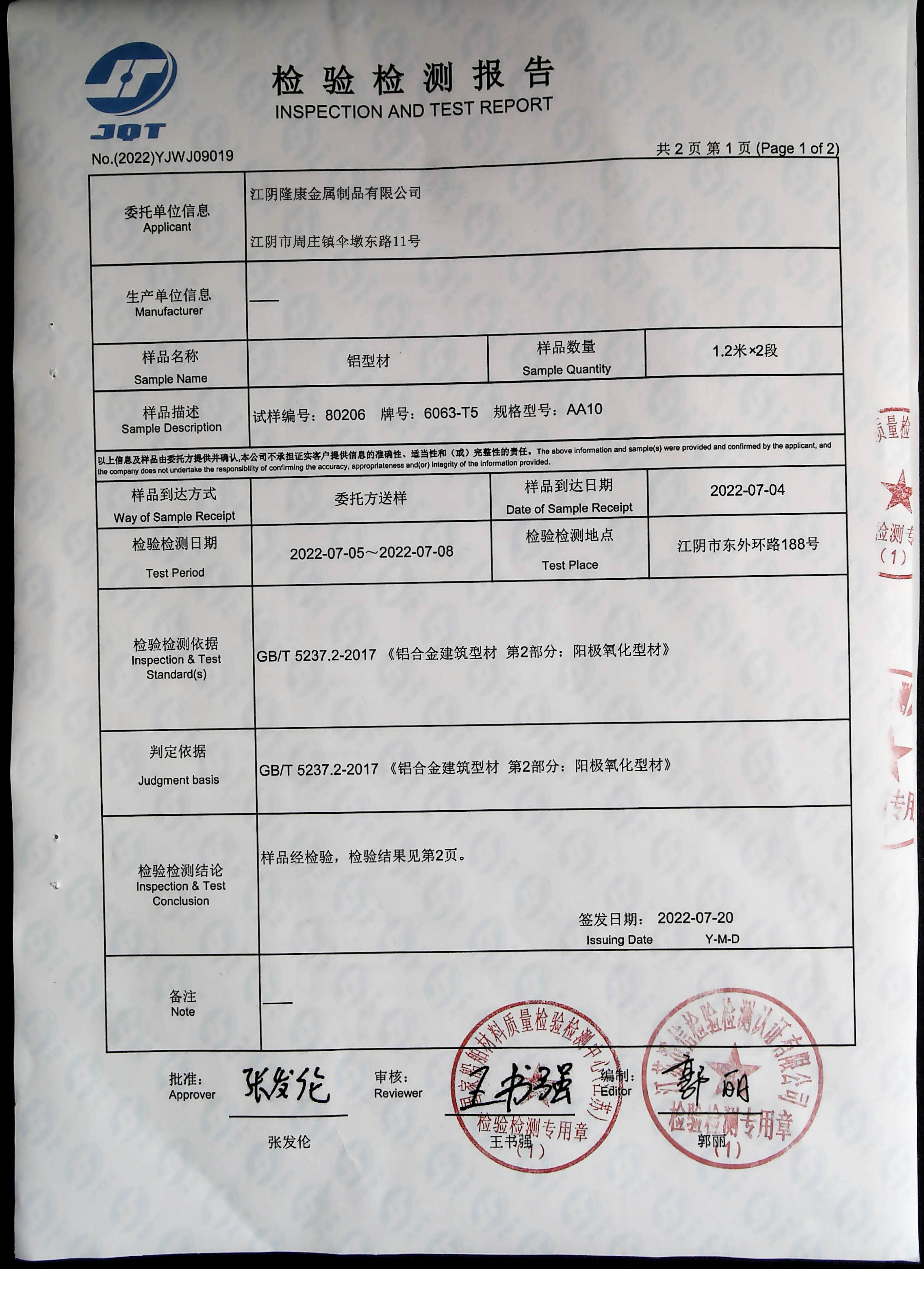 Jiangyin Longkang Metal Products Co., Ltd Сертификации