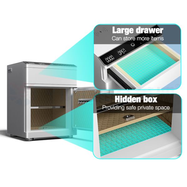 Solid Steel Fingerprint Biometric Smart Safe Box Led Light Night Table For Security