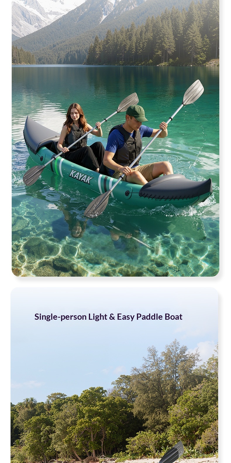 Outdoor Inflatable PVC Kayak for Two People 3.1-4m Length 163kg Capacity Thickened Abrasion-resistant Fishing Adjustable Seats