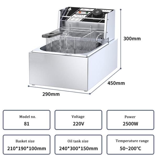 Способ нагрева Электрическое нагревающее трубопроводное нагревание 6L 1 резервуар Глубокая жарка с корзинами