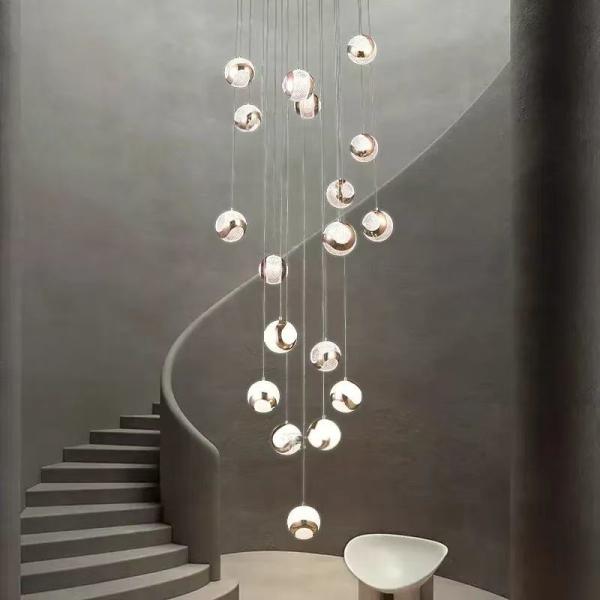Villa Hôtel Loft Escalier suspendu luminaire de conception lampe suspendue à bille ondulée acrylique moderne avec bande lumineuse LED