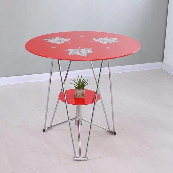 Coffee Meeting Room Library Glass Top Round Table With Tempered Glass And Metal Tube Leg