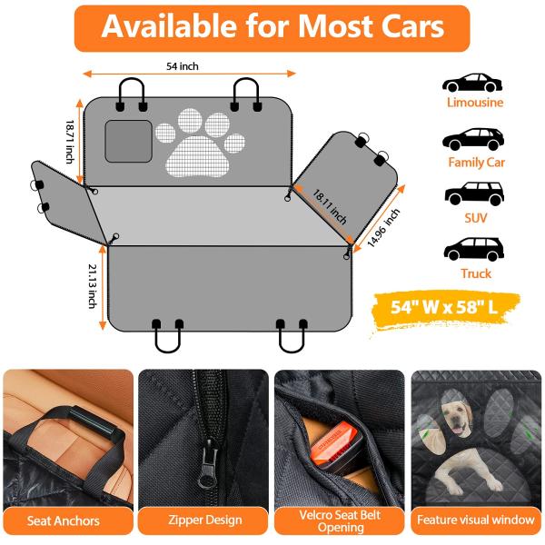Voyage pour animaux de compagnie Hamac imperméable Pour voitures Tapis de ceinture Protecteur pour chiens Couverture de siège arrière pour voitures Pour animaux de compagnie de grande taille