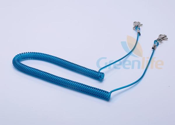 Blue Covered Fly Fishing Rod Lanyard  Wire Coiled Leash With Lobster Claws