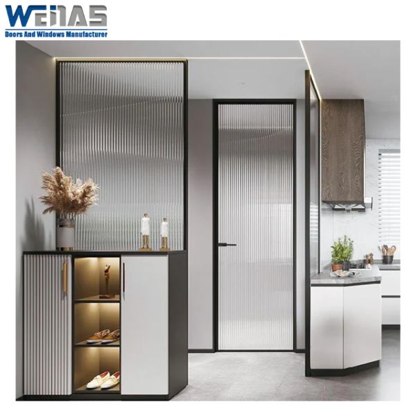 Customized Double Glass Art Glass Reeded Glass Bathroom Kitchen Casement Door