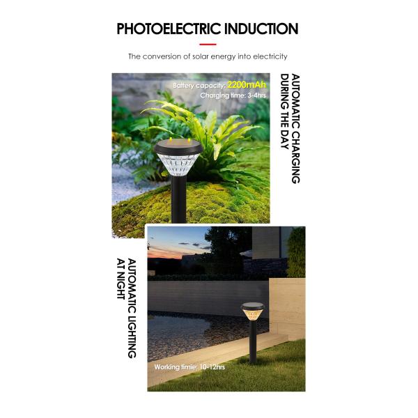 Lámparas de jardín solares al aire libre hasta 12 horas de duración Lentes de plástico Material de aluminio ABS Control de luz con Epistar SMD