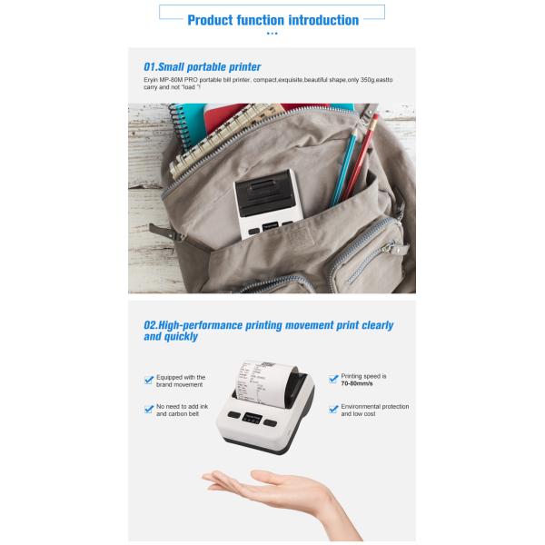Bill Mini 80x50mm Barcode Portable Pocket Wireless Thermal Receipt Printer