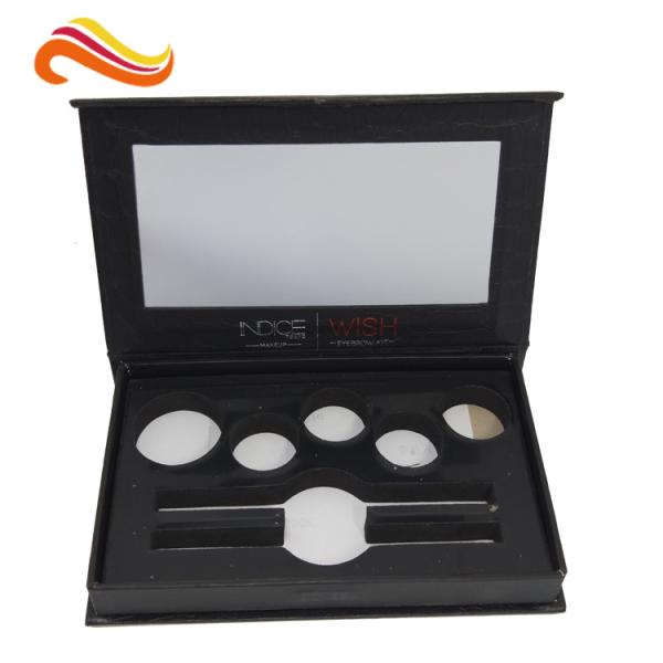 rigid board cosmetic packaging box with mirror , black box with plastic inner logo foil