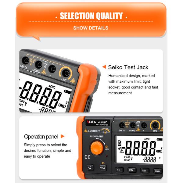 VICTOR VC60B+ Digital Insulation Resistance Tester Высококачественный ЖК-экран 5000 слов с четким почерком