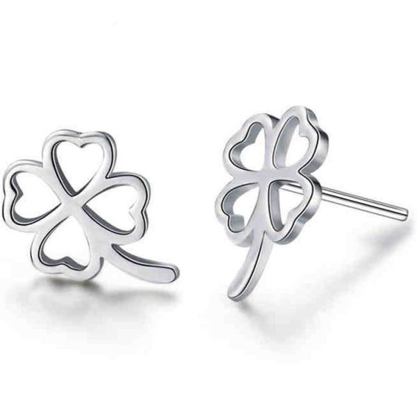 Fashion Korea Style Jewelry 925 Silver Plated Four Leaf Clover Flower Stud Earrings (EESTUD07)