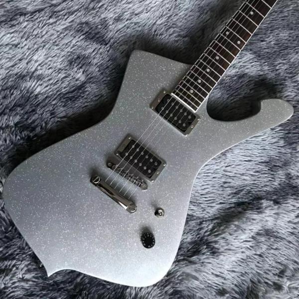 2021 NEW Custom Grand Electric Guitar with Silver Sparkling Finishing No Binding on Body Dot Inlay Chrome Hardware