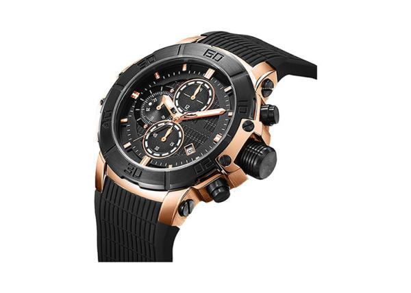 Rose Gold Stainless Steel Chronograph Watch Men High Strenght Silicone Strap