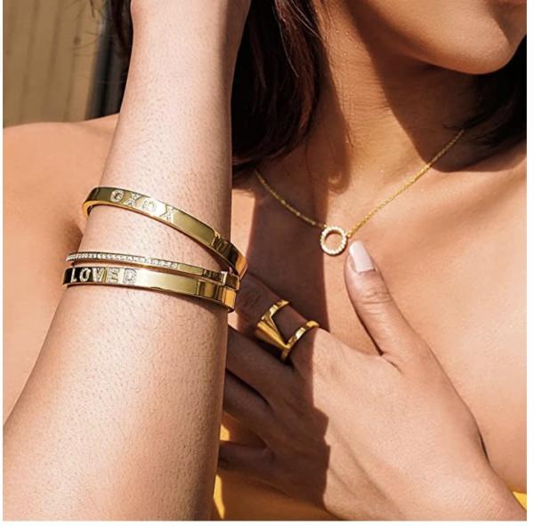 Dia 2.3in Gold Rhinestone Bracelet Luxury Wristband Embellished Bangles
