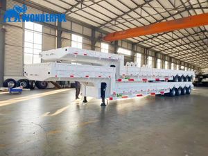 3 Axles 90ton Capacity Board Beamng Tractor Machinery Transportation Heavy Cargo Manufacturer Container Flatbed Lowbed Lowboy Low Bed Loader Truck Semi Trailer