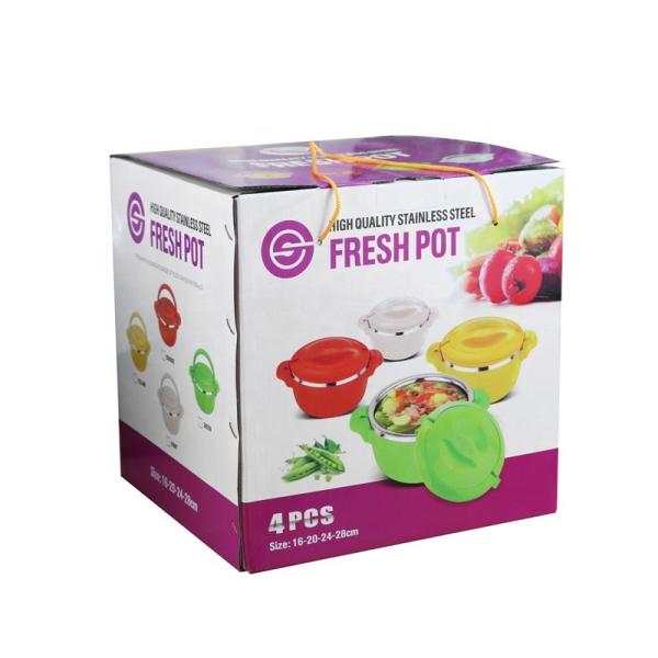 Plastic Handle Stainless Steel Fresh Hot Pot Eco 4pcs Lunch Box Set for School
