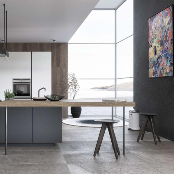 Estilo antigo dos armários de cozinha do revestimento da laca de Grey Stone E0E1 da madeira maciça