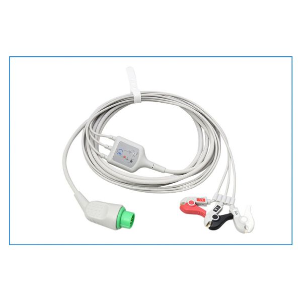 KONTRON7000 Compatible 12-Pin Integrated ECG Lead Cable European Standard Clip-On Three-Lead Medical Consumables CE Certified