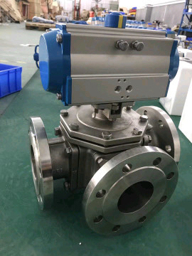 Customized Pneumatic Three Way Ball Valve ISO5211 / DIN3337 Ball Valve With Pneumatic Actuator