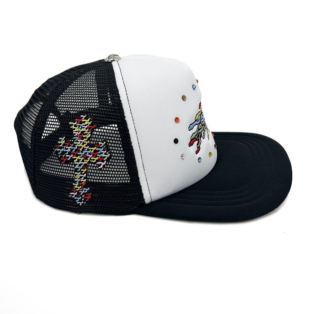 Trucker Foam Mesh Snapback Hat Embroidery Rhinestone Blank Cap Flat Brim Adjustable Breathable