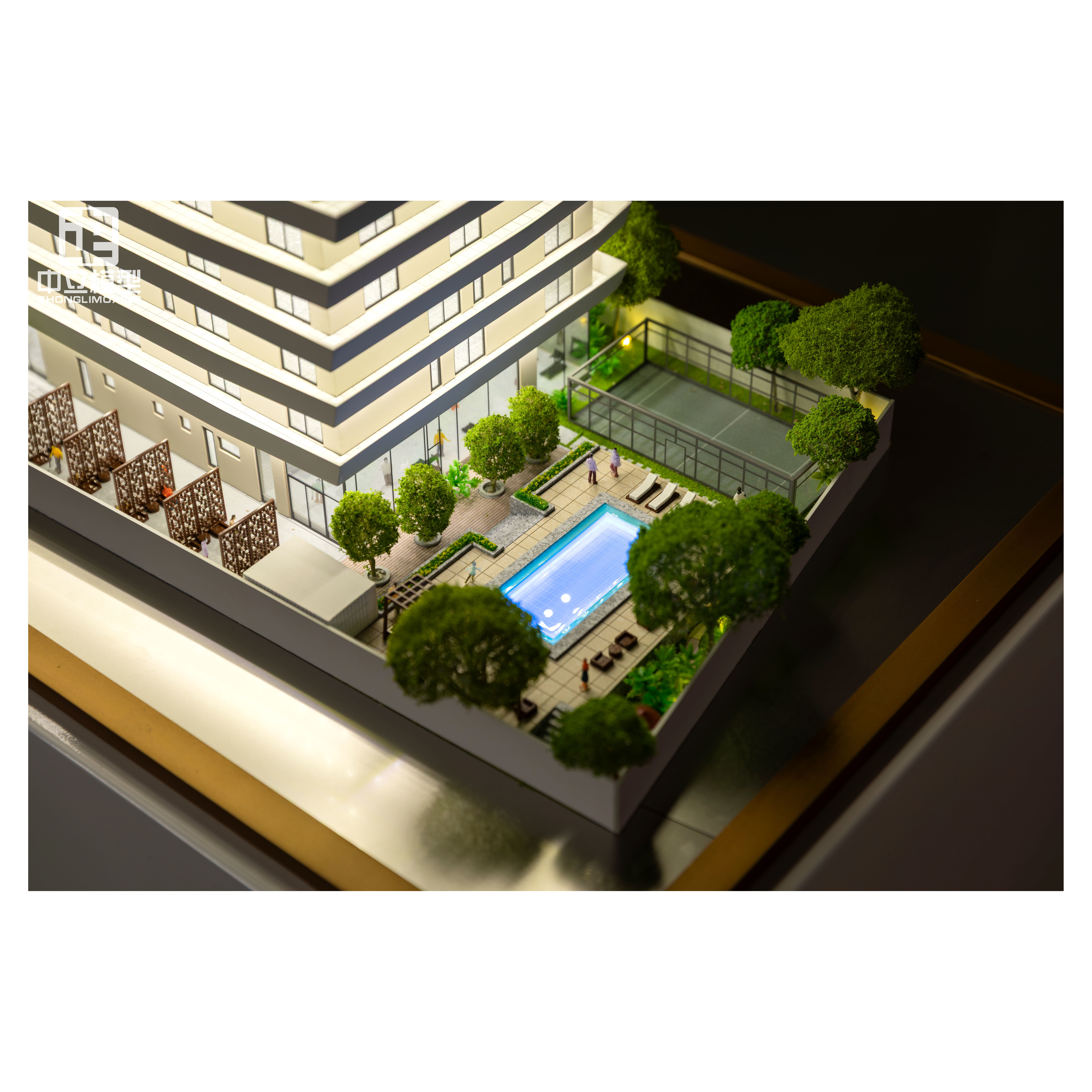 Custom Modern Office Building Architectural Scale Model 1:100 Elevator Lift and LED Lighting