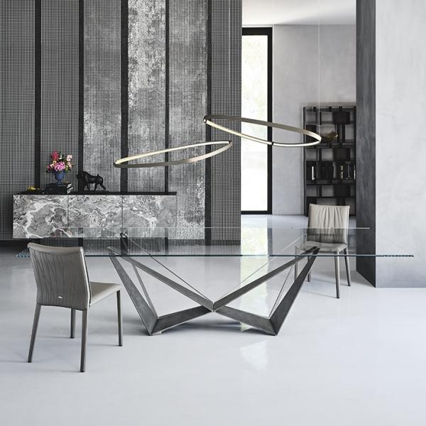 Modern Tempered Glass Dining Table , French Style Stainless Steel Dining Table
