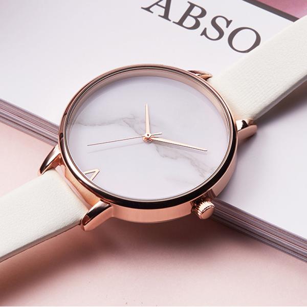 Marbled Unscaled Women Leather Watch 30m Waterproof 182mm Strap